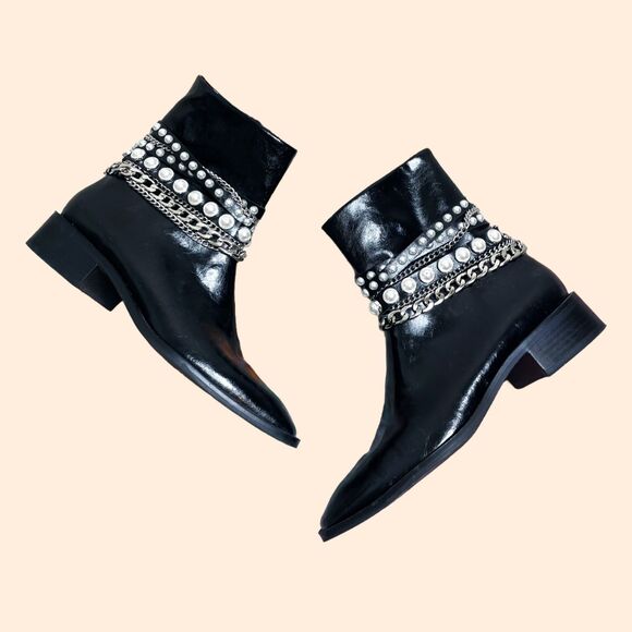 Zara Shoes - Zara Pearl Chain Ankle Boots